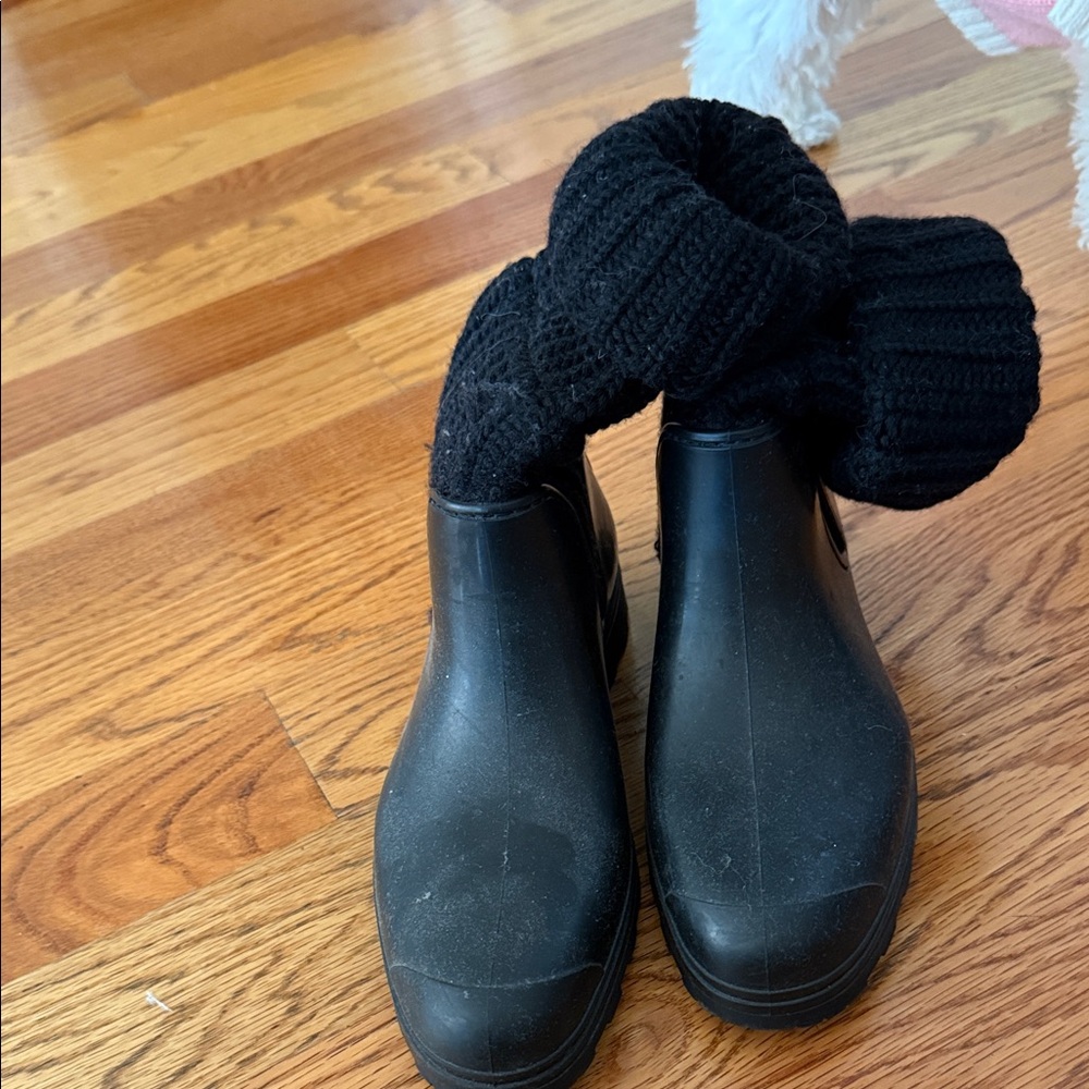 Gucci Black Ankle Rain Boots with Knit Cuffs